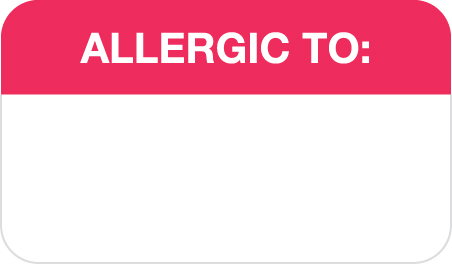 Allergic To: 1-1/2&quot;x7/8&quot; White/Red, 250/Roll