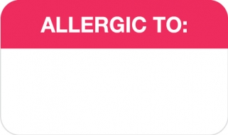 Allergic To: 1-1/2&quot;x7/8&quot; White/Red, 250/Roll