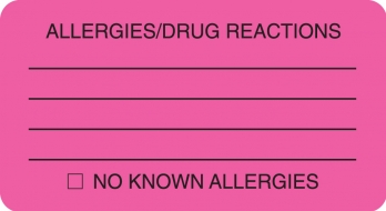 Allergies/Drug Reactions 3-1/4"x1-3/4" - Fl-Pink, 250/Roll<br />11-MAP1730