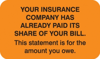 Insurance Paid You Owe 1-1/2"x7/8"  Fl-Orange, 250/Roll<br />11-MAP2200