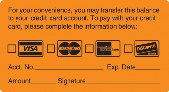 Transfer Balance Credit Card 3-1/4"x1-3/4  Fl-Orange, 250/Roll<br />11-MAP2350