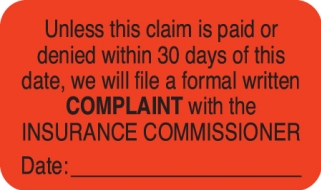 Complaint with Insurance Commissioner  1-1/2"x7/8" Fl-Red, 250/Roll<br />19-MAP2640