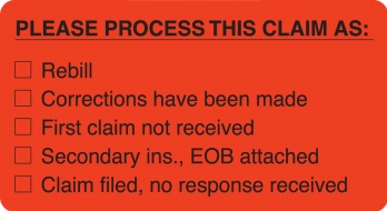 Please Process Claim 3-1/4"x1-3/4" Fl-Red, 250/Roll<br />11-MAP2800