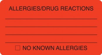 Allergies/Drug Reactions 3-1/4"x1-3/4" Fl-Red, 250/Roll<br />11-MAP3230