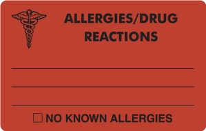 Allergies/Drug Reactions 4"x2-1/2" Fl-Red, 100/Roll<br />11-MAP327