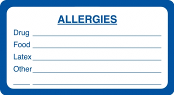 Allergies 3-1/4"x1-3/4" White/Blue, 250/Roll<br />11-MAP3280