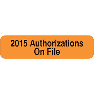 2015 Authorization On File 1-1/4&quot;x5/16&quot; Fl-Orange, 500/Roll