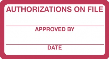 Authorization On File 3-1/4"x1-3/4" Red, 250/Roll<br />19-MAP6880