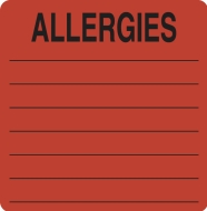 Allergies 2-1/2"x2-1/2" Fl-Red, 390/Roll<br />11-UL926