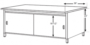 36" Deep Console Table, With bottom shelf and sliding doors, 37-3/4" W, Adjustable 28" to 36" H<br />DA-CTA38X36SSD