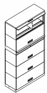 Stationary shelving with spacer, 5 Openings, Non-Locking, Legal Size, 300 series, 36&quot;w x 18&quot;d x 66-1/2&quot;h