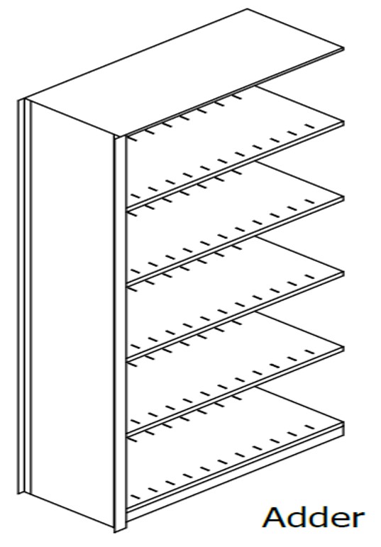 Preconfigured, X-Ray Size, Opening Shelving, Adder Unit, 5 Openings, 6 Shelves, 48&quot;w x 18&quot;d x 85-1/4&quot;h