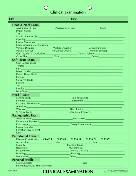 Dental Form - Clinical Examination, 100