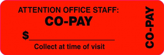Attention Co-Pay Label 3"x1" Fl-Red, 500/Roll<br />11-40566