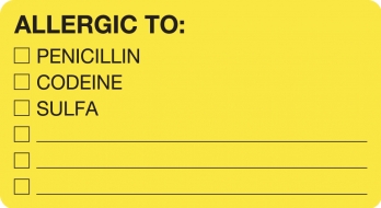 Allergic Penicillin-Codeine-Sulfa - 3-1/4"x1-3/4" Fl-Chartreuse, 250/Roll<br />11-MAP1550