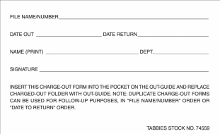 Charge-Out Forms 5"x3", 1000/Box<br />11-74559