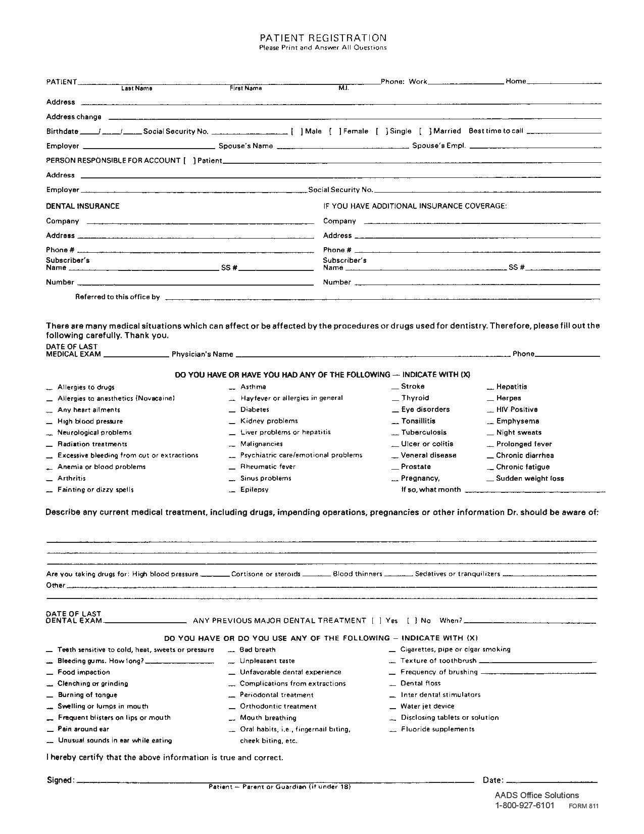 Patient Registration Form 100/PKG