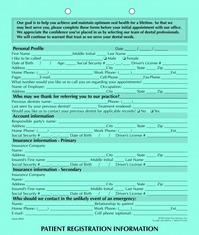 Dental Form - Patient Registration, 100