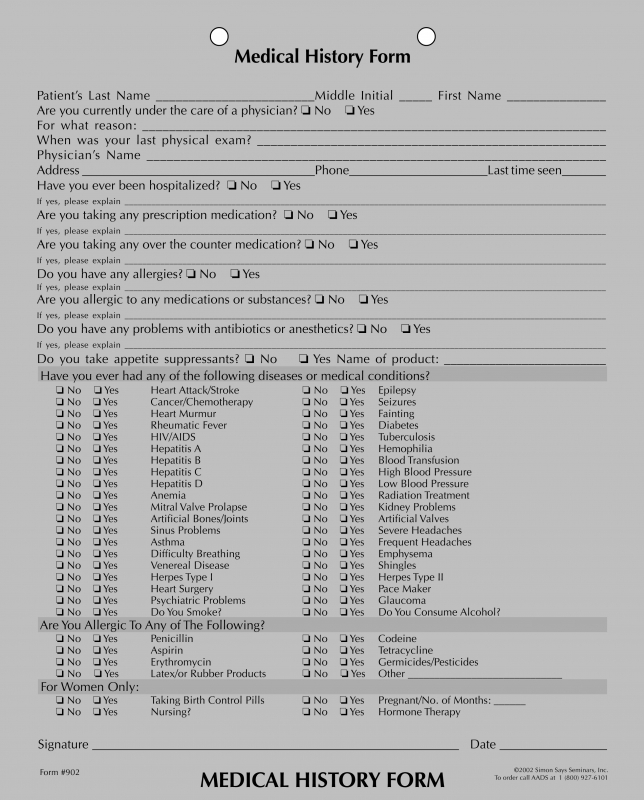 Dental Form - Medical History, 100