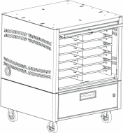 Netbook Depot Pedestal, 5" Caster Wheels, 12 capacity unit, Secure and Charge Netbooks, 24-3/4"w x 22-3/4"d x 31-5/8"h<br />DA-NBDP12-5