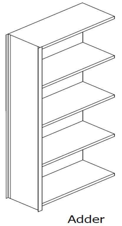 Unslotted, Open Shelving, Adder Unit, 4 Openings, 5 Shelves, 36&quot;w x 12&quot;d x 88-1/4&quot;h