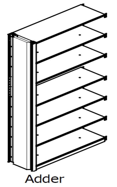 Single Entry, Open Shelving, Unslotted, Adder Unit, 6 Openings, 7 Shelves, 42&quot;w x 12&quot;d x 76&quot;h