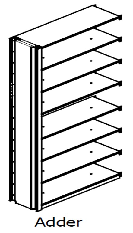 Single Entry, Open Shelving, Unslotted, Adder Unit, 7 Openings, 8 Shelves, 24&quot;w x 12&quot;d x 88&quot;h