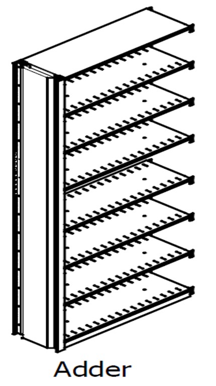 Single Entry, Open Shelving, Slotted, Adder Unit, 7 Openings, 8 Shelves, 42&quot;w x 12&quot;d x 88&quot;h