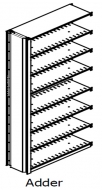 Double Entry, Open Shelving, Slotted, Adder Unit, 7 Openings, 8 Shelves, 36"w x 18"d x 88"h<br />DA-881836-A7LS*