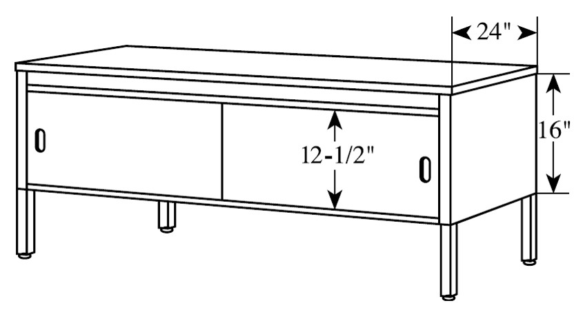 24&quot; Deep Machine Table, Open table, 62-3/8&quot; W, Adjustable 28&quot; to 36&quot; H