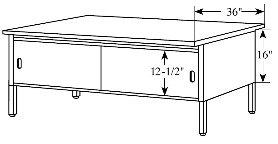 36&quot; Deep Sorting Table, Open table, 62-3/8&quot; W, Adjustable 28&quot; to 36&quot; H