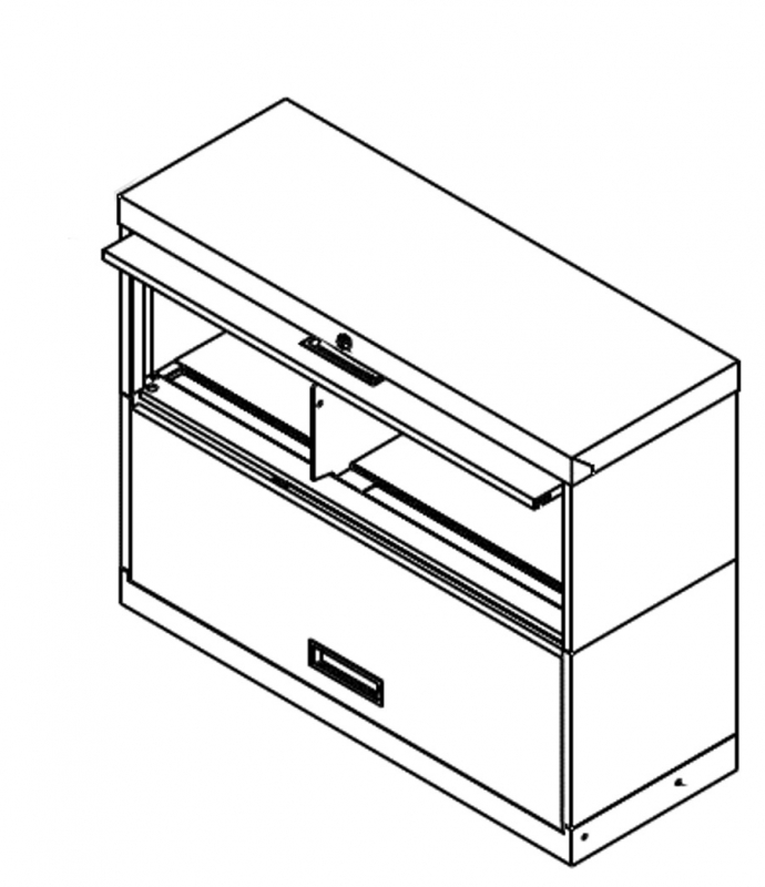 Stationary Shelving with retractable door, 2 Openings, Locking, Letter Size, 100 Series, 30&quot;w x 15&quot;d x 28&quot;h