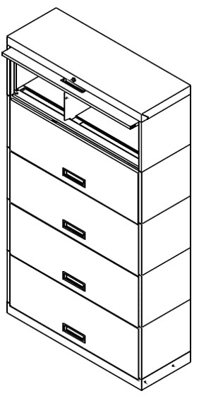 Stationary Shelving with retractable door, 5 Openings, Non-Locking, Binder Size, 100 Series, 36&quot;w x 15&quot;d x 74&quot;h