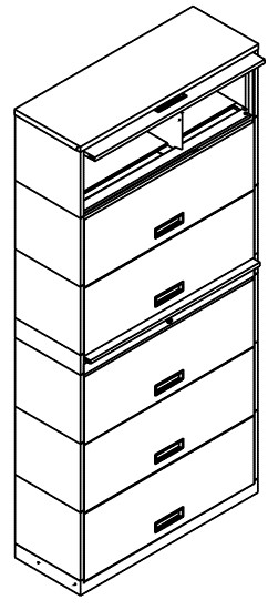 Stationary shelving with spacer, 6 Openings, Non-Locking, Binder Size, 300 series, 30&quot;w x 18&quot;d x 90-1/2&quot;h