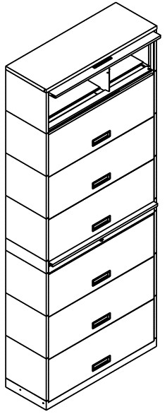 Stationary shelving with spacer, 7 Openings, Locking, Legal Size, 300 series, 24&quot;w x 18&quot;d x 90-1/2&quot;h
