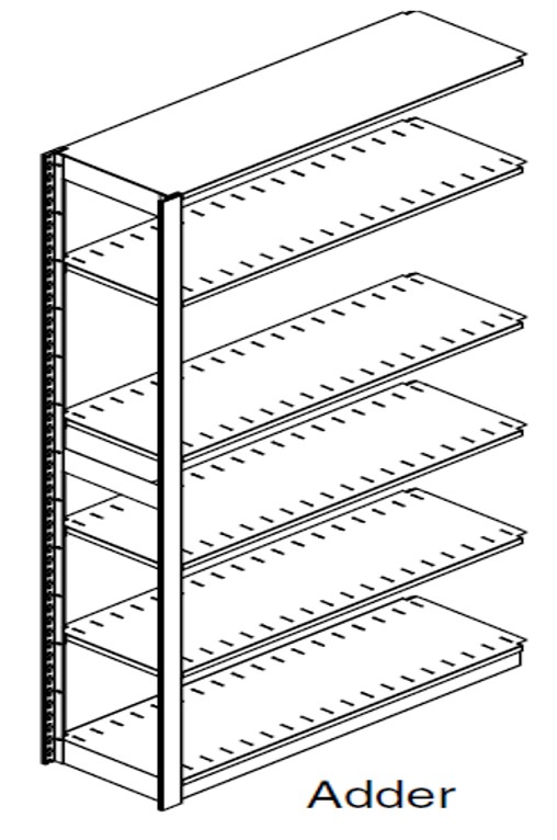 Preconfigured, Letter Size, Open Shelving, Adder Unit, 5 openings, 6 shelves, 42&quot;w x 12&quot;d x 76-1/4&quot;h