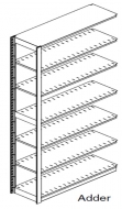 Preconfigured, Legal Size, Open Shelving, Adder Unit, 6 openings, 7 shelves, 30"w x 15"d x 85-1/4"h<br />DA-851530-A6