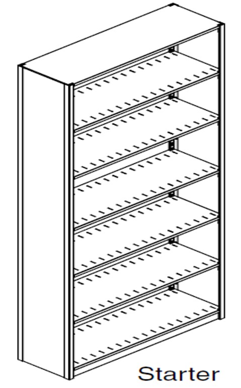 Preconfigured, Legal Size, Open Shelving, Starter Unit, 6 openings, 7 shelves, 36&quot;w x 30&quot;d x 88-1/4&quot;h