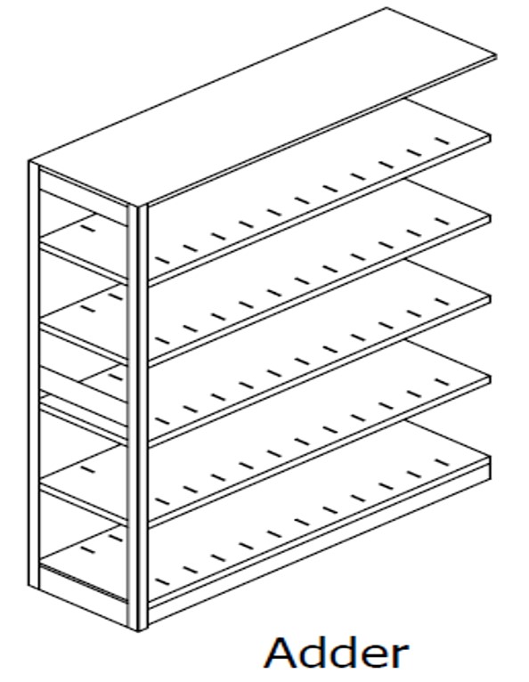 Preconfigured, Letter Size, Open Shelving, Adder Unit, 5 openings, 6 shelves, 48&quot;w x 24&quot;d x 64-1/4&quot;h