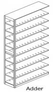 Preconfigured, Letter Size, Open Shelving, Adder Unit, 9 openings, 10 shelves, 42"w x 24"d x 97-1/4"h<br />DA-972442-A9**