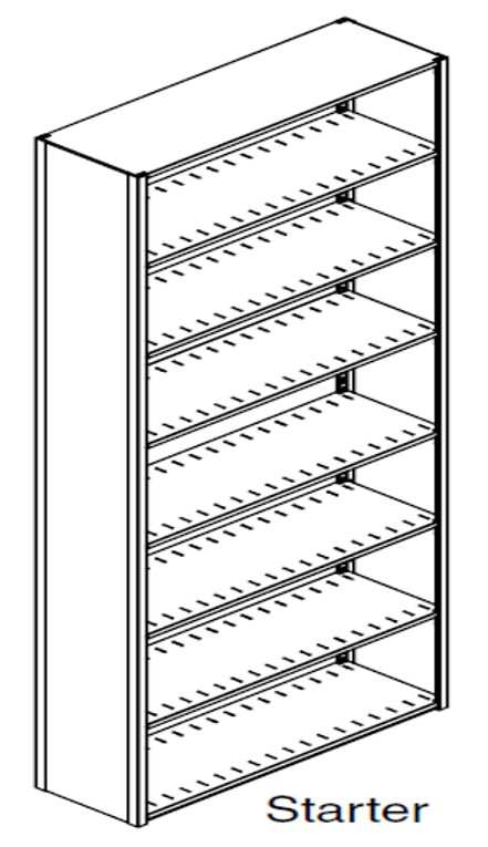 Preconfigured, Legal Size, Open Shelving, Starter Unit, 7 openings, 8 shelves, 42&quot;w x 30&quot;d x 97-1/4&quot;h