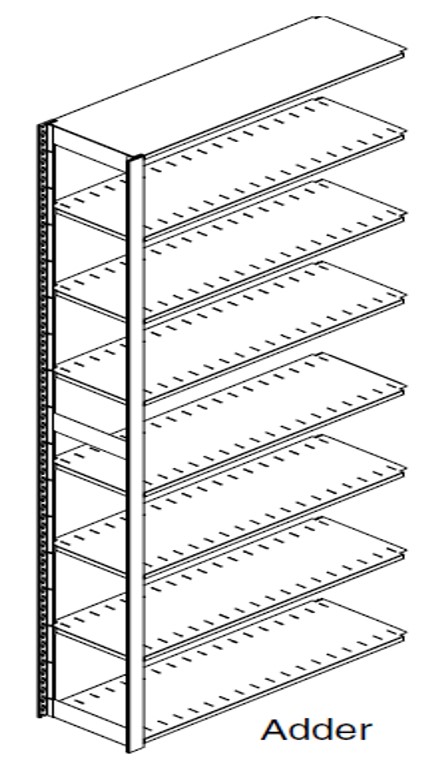 Preconfigured, Legal Size, Open Shelving, Adder Unit, 7 openings, 8 shelves, 36&quot;w x 15&quot;d x 97-1/4&quot;h