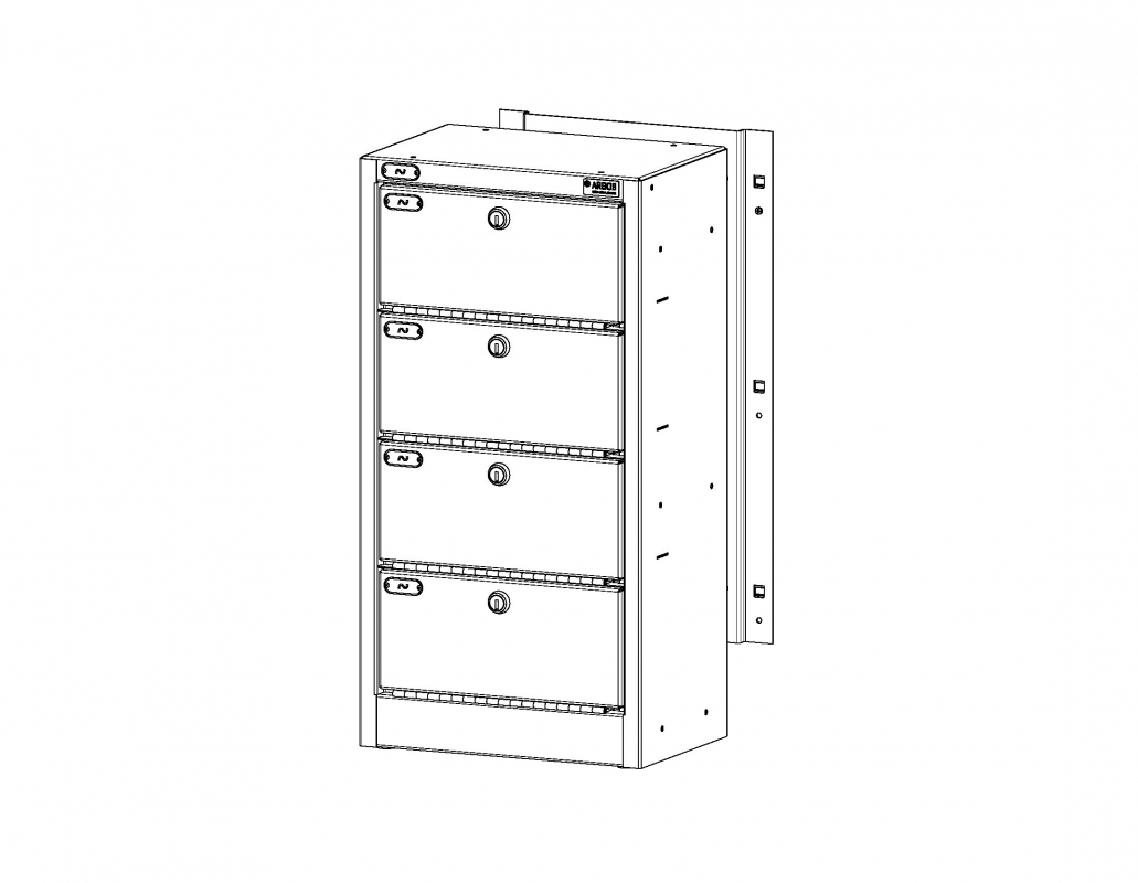 4 Tier Rack Mounted Locker, Enhanced key lock, 12&quot;w x 8&quot;d x 23&quot;h