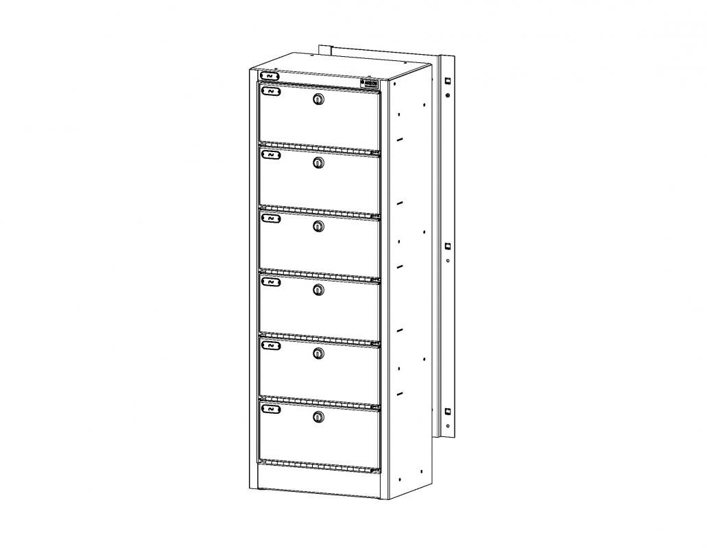 6 Tier Rack Mounted Locker, Digital lock, 12&quot;w x 8&quot;d x 33&quot;h