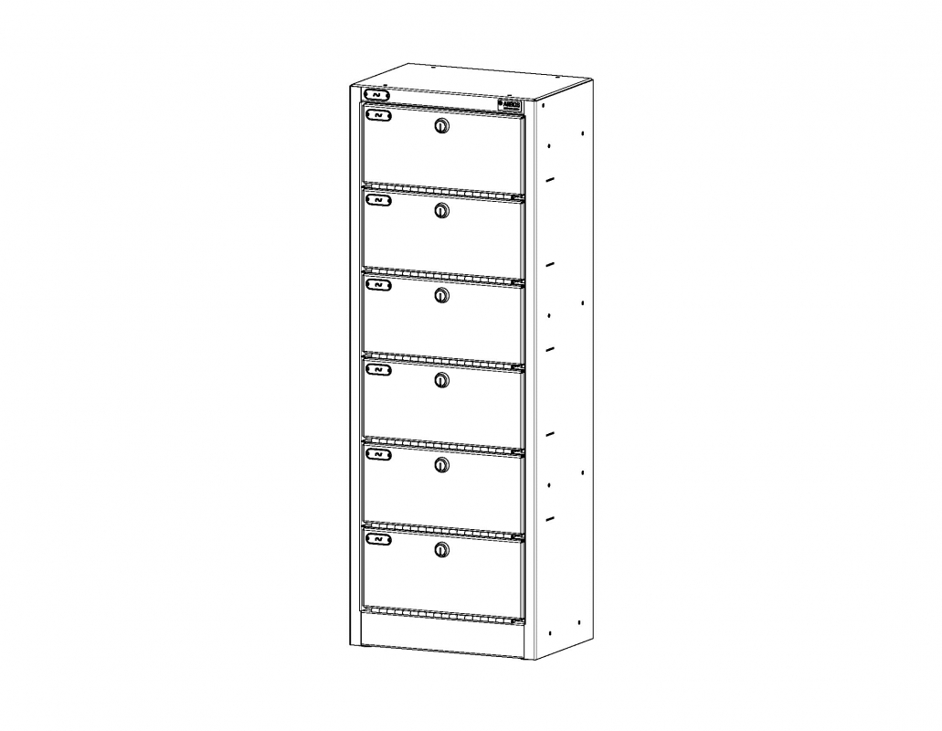 6 Tier Wall Mounted Locker, Enhanced key lock, 12&quot;w x 8&quot;d x 33&quot;h